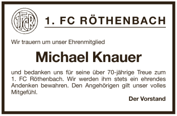 Traueranzeige von Michael Knauer von Pegnitz-Zeitung
